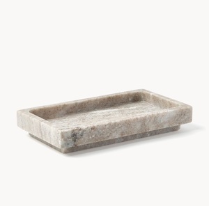 Bandeja de piedra rústica beige con aspecto de mármol, bandeja decorativa organizadora, bandeja minimalista moderna para decoración del hogar, borde grueso, marrón natural - Product Image 4