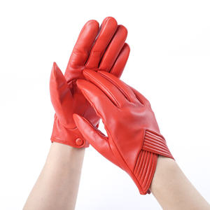 Red Leather Wrist Length <b>Gloves</b> Plain Style Unlined Winter Casual Daily Use - Product Image 3