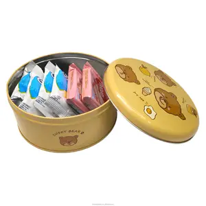 SUNSHINE pencil tobacco cookie gold silver white tin box round foods cookie metal top bottom box window lid hinged tin boxes