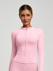 Women's Full Zip Front Logo Breathable Quick Dry Athletic Gym <b>Jacket</b> with Seamless Knit for Outdoor Running Fitness <b>Yoga</b> Workout - Product Image 1