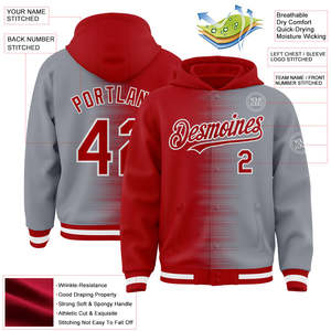 Veste de baseball personnalisée sublimée à capuche unisexe rouge et gris avec impression du nom de l'équipe, respirante, manches longues, fermeture à boutons - Product Image 4