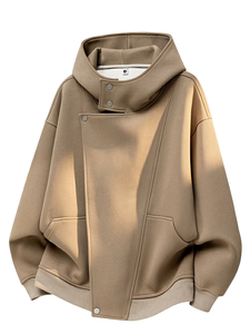 Sweat-shirt en molleton de coton asymétrique à capuche pour homme, coupe-vent, écologique, sans doublure, boutonné, collection automne/hiver, tricot personnalisé - Product Image 2