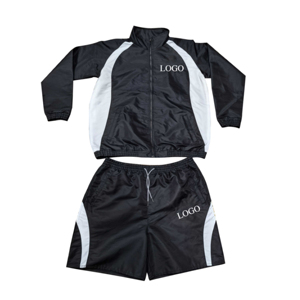 Ensemble veste de sport noir et blanc à manches longues avec fermeture éclair, col montant, respirant, en polyester, imprimé logo, pour l'automne - Product Image 1