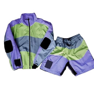 Unisex Color Blocking Tracksuit Set Full Sleeve Zipper <b>Jacket</b> Shorts 100% Polyester Quick Dry Sporty Summer Wear - Product Image 3