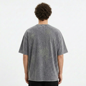 เสื้อยืดผู้ชายทรงโอเวอร์ไซส์ แขนสั้น ล้างสีแบบแอซิดวอช รุ่นใหม่ปี 2026 ผ้าคอตตอนถัก 100% น้ำหนัก 230 กรัม เป็นมิตรต่อสิ่งแวดล้อม คอกลม สไตล์ลำลอง สีเทา วินเทจ - Product Image 3