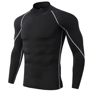 Unisex <b>Black</b> Full Sleeve Rash Guard <b>Compression</b> <b>Shirt</b> Breathable Quick Dry Polyester/Nylon Fitness Top - Product Image 1