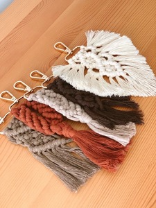 Stylish Leaf Design Macrame Keychain Handmade Hanging Charm Ideal for <b>Keys</b> Bags <b>Purse</b> Aesthetic And Home Decor Accessory - Product Image 1