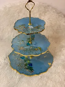 Handmade Enamel 3-<b>Tier</b> <b>Cake</b> <b>Stand</b> Blue Floral Gold Trim Multi-Layer Serving Tray High Quality Resin <b>Cake</b> <b>Stand</b> for Birthday <b>Cake</b> - Product Image 1
