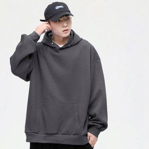 H5401 Wholesales Custom No String Button 400 GSM Polyester Hoodies <b>Drop</b> Shoulder Oversized Men's Hoodies - Product Image 1