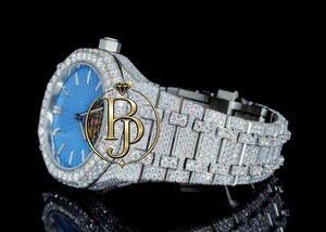 Montre à quartz analogique carrée de luxe entièrement sertie de diamants Briva Jewels pour homme, cadran bleu, argent, écologique, étanche 10 bars, jour/date - Product Image 2