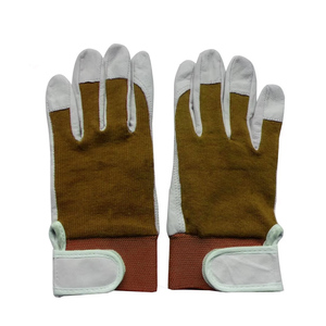 Gants de travail industriels robustes en cuir marron et blanc de qualité supérieure avec sangle de poignet réglable pour une protection optimale - Product Image 5