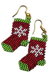 Handmade Santa <b>Christmas</b> Beaded <b>Earrings</b> drop seed beads embroidery good colour glass bead from India - Product Image 3
