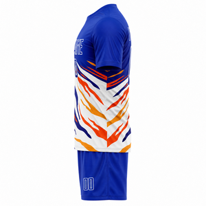Conjunto de Uniforme de Fútbol Personalizado Azul, Naranja y Blanco, Camiseta y Pantalones Cortos Sublimados, Nombre y Número del Equipo Personalizados para Entrenamiento - Product Image 4