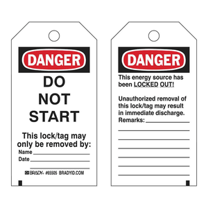 ป้ายเตือนความปลอดภัย Brady Danger Do Not Start Lockout Tagout สำหรับการบำรุงรักษาเพื่อความปลอดภัย - Product Image 2