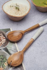 Wood Salad Servers Set With Marble Handles Eco Friendly Dishwasher <b>Safe</b> Kitchen Serving <b>Tools</b> - Product Image 5