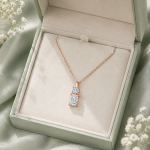 Collier élégant en argent sterling 925 avec pendentif double pierre en diamant simulé taille émeraude et rond, et lien solitaire - Product Image 2