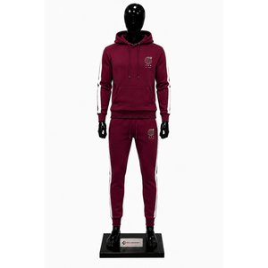 Conjunto Deportivo con Capucha Color Granate para Hombre, Manga Larga, Color Sólido, Logotipo Bordado, Ropa Casual de Otoño, Cierre con Cordón, Bolsillos Laterales - Product Image 1