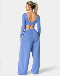 Pantalon de jogging d'hiver pour femme de haute qualité, taille mi-haute, coupe ample, 100 % coton, respirant, écologique, bleu clair - Product Image 4