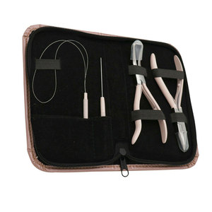 Customized Logo Printed Hair Extension <b>Kit</b> <b>Mini</b> Salon Set with Steel Silicone Nylon Pliers in Leather Case Professional - Product Image 5