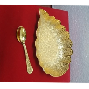 Bol décoratif plaqué or avec cuillère, bol de luxe en métal pour servir des fruits secs, idéal pour un cadeau de mariage et la décoration de la table à la maison - Product Image 2