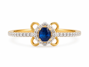 Bague élégante en or massif 14 carats avec pierre centrale en saphir bleu taille ovale et halo de zircon serti pavé – Cadeau idéal - Product Image 2