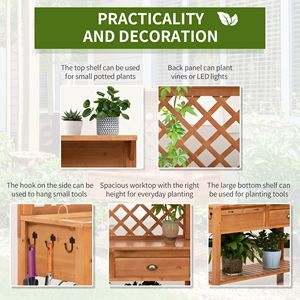 Panca da Giardino in Legno per Esterni con Ganci per Cassetti in Metallo, Ripiano Portaoggetti e Schienale a Griglia per Uso in Centri Commerciali o Parchi - Product Image 4