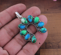 SHREE JAIPUR SILVER Vente en gros Pendentif en argent sterling 925 plaqué argent vintage, style Naja, en forme de fer à cheval, avec turquoise paon naturelle