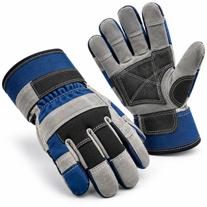 Guantes de Trabajo Color Azul Rey, Gris y Negro con Refuerzo de Gamuza en la Palma, Puño Ajustable y Costuras en Contraste - Product Image 1
