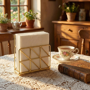 <b>Gold</b> Wire Napkin Holder Modern Metal <b>Paper</b> <b>Tissue</b> Stand Geometric Open Frame Dining Table Organizer Kitchen Restaurant Cafe - Product Image 6
