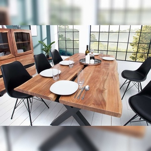Vandana <b>Rustic</b> Design <b>dining</b> <b>table</b> AMAZONAS 200cm natural acacia metal X-frame black tree edge - Product Image 3