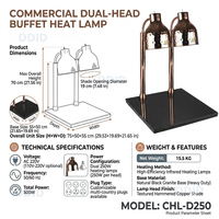 Hotelrestaurant professionele keukenapparatuur gehamerde voedselverwarmingslamp met marmeren voet voedselverwarmer voedselverwarmingslamp