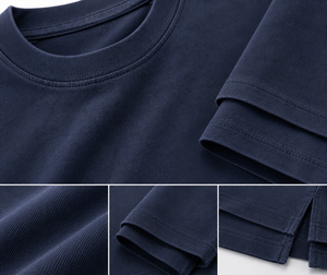 T-shirt décontracté en coton à manches longues superposées pour homme, coupe oversize, avec logo frontal, anti-boulochage, style urbain, tissu tricoté 220g - Product Image 4