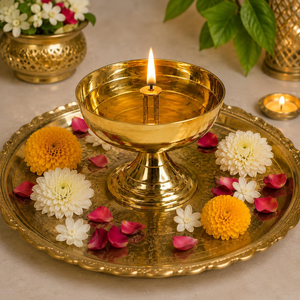 Handcrafted Brass <b>Pooja</b> Diya with Wick Holder | Traditional Golden Oil Lamp <b>for</b> <b>Mandir</b> <b>Home</b> Temple Diwali Festive Decor - Product Image 2