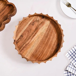 Round Wooden Serving <b>Tray</b> With Natural Finish For Food Display On Table Minimalist Design Single Tier Reusable <b>Storage</b> <b>Tray</b> - Product Image 5