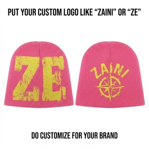 Gorro de Punto Acrílico Suave de Primera Calidad, 250 GSM, Color Rosa y Amarillo, Cálido para Invierno, Estilo Casual Urbano, Unisex, para Uso Diario - Product Image 1