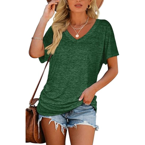 Women's Summer V-Neck Dolman T-Shirt Loose Fit Casual <b>Top</b> Side Shirring Lightweight Breathable Polyester/Rayon Half Sleeve - Product Image 3