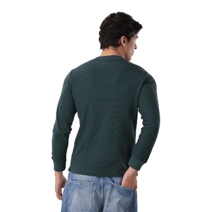 Fully Customized Henley Collar Full Sleeve Men's T <b>Shirt</b> <b>Waffle</b> Knitted Old Money Style <b>Shirts</b> For Men - Product Image 5