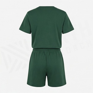 Women's 2 Piece Green <b>Knitted</b> <b>Set</b> Short Sleeve T Shirt and Above Knee Shorts Geometric Print Casual Spring Summer Wear - Product Image 2
