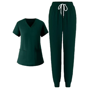Haut de blouse médicale pour femme à col en V, en polyester et élasthanne, uniforme d'infirmière d'hôpital, manches courtes, vert coton, vente en gros - Product Image 4