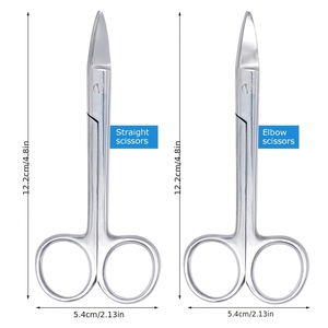 Tijeras Curvas para Coronas Dentales de 4.8 Pulgadas, Tijeras Anguladas para Cortar Alambre, Quirúrgicas y Restauradoras, Aprobadas por ISO - Product Image 1
