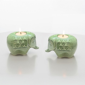 Elegant design green ceramic <b>elephant</b> tea light candle holders decorative candle stand set modern tabletop <b>decor</b> - Product Image 4