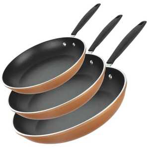 3 Piece Non Stick Portable Frying Pan <b>Set</b> Stainless Steel Exterior Black Interior Kitchen Skillet Cooking <b>Cookware</b> Chef Flatware - Product Image 1