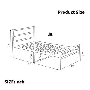 Letto a piattaforma matrimoniale in metallo con testiera, struttura robusta, non richiede rete a molle - per bambini - Product Image 4