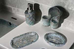 Luxurious Resin <b>Bathroom</b> <b>Accessories</b> <b>Set</b> Royal Green Epoxy Resin Crafts <b>Set</b> Of 4 Pieces <b>Bathroom</b> <b>accessories</b> - Product Image 2