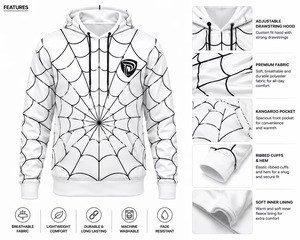 Spider-<b>Man</b> Solid Pocket Hooded Sweatshirt Unisex White <b>Black</b> Casual Knitted <b>Fleece</b> Lined Eco-Friendly 100% Cotton Regular Fit - Product Image 5