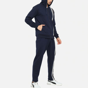 Men's Navy Color Blocking Tracksuit Full <b>Zip</b> <b>Hooded</b> Sweatshirt Pants Set Casual Autumn Wear Breathable Polyester Cotton - Product Image 2