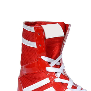 Zapatos de Boxeo Rojos con Cordones y Rayas Blancas, Calzado de Entrenamiento Transpirable de Piel Sintética de Caña Alta - Product Image 6