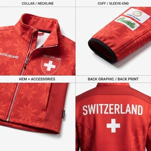 Veste d'équipe de curling pour femmes sur mesure, softshell premium 330GSM, rouge suisse, coupe ajustée, vêtements de sport, Sialkot OEM - Product Image 4