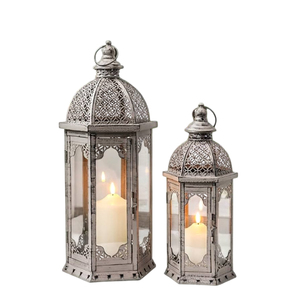 Metal Candle <b>Lanterns</b> <b>Set</b> Of 2 Bronze Powder Coated Indoor & Outdoor Decorative Hanging <b>Lantern</b> For Wedding Farmhouse Home Decor - Product Image 2