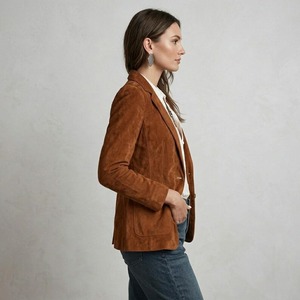 <b>Women</b> Western Boho Suede Blazer <b>Jacket</b> - <b>Brown</b> Cognac <b>Leather</b> Coat - Rustic Chic - Product Image 6